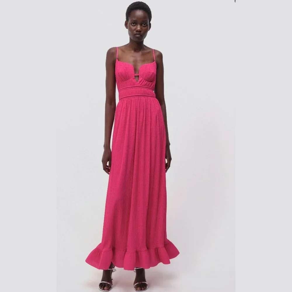 Simkhai Hot Pink Maxi Dress with Ruffle Hem
